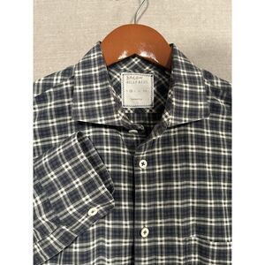 Billy Reid Button Up Shirt Men's Medium Standard Cut Plaid Long Sleeve Blue Grey